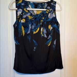 Ann Taylor Black and Blue Feather Print Blouse